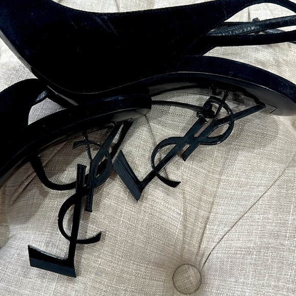 YSL black suede opyum ankle strap heels - Picture 3 of 4